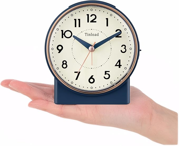 4.3" Retro Analog Alarm Clock, Vintage Decor, No Ticking Silent, Easy to Set, Gradual Rise Alarm, On/Off Switch on Side, Gentle Wake, Snooze, Lighted on Demand, Battery Operated, Retro Blue