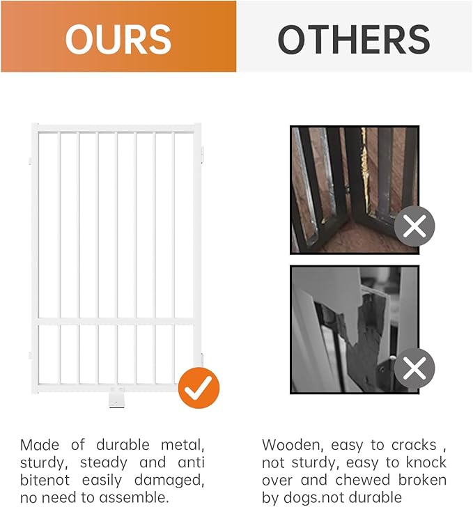 Full Metal Freestanding Dog Gate with Door, 36''Height Foldable Pet Dog Fence for Indoor & Outdoor, 3 Panels Extra Wide Free Standing TallDog Gates for Doorways,House,Stairs,Porch,Deck,Yard