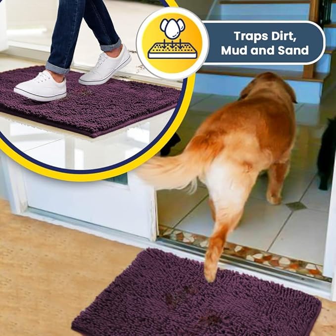 Muddy Mat® Original Dog Door Mat for Muddy Paws, Super Absorbent Microfiber, Non-Slip Washable Pet Rug, Quick Dry Chenille Entryway Carpet, Machine Washable Indoor Outdoor mat, Dark Purple 24"x60"
