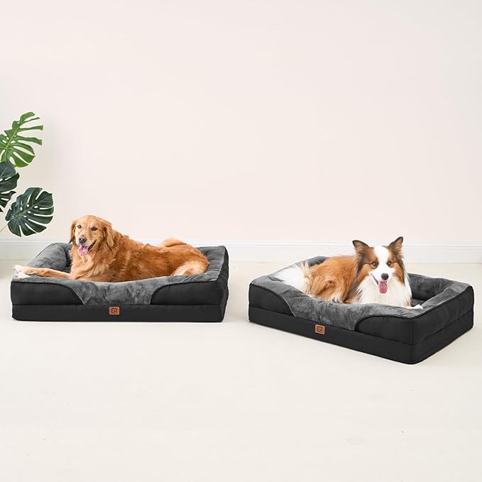 EHEYCIGA Memory Foam XL Dog Bed for XLarge Sized, Extra Large Orthopedic Dog Sofa with Sides and Waterproof Liner, Washable Bolster Pet Bed Couch with Removable Cover, 42x30x7.5 Inch, Grey/Black