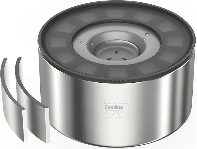 1Gallon No Spill Water Bowl for Dogs, Double-Wall Stainless Steel with Splash-Proof Paws Lid and Floating Disk, Non-Slip Base, Easy to Clean Slow Water Feeder for Large Medium Dogs