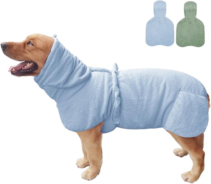 Giant Dog Bath Bubble, Quick Drying Super Absorbent Used for After Bathing, Warm Dog Towels, Adjustable Hoodies and Belts for Pet Dogs Bath Clothes Products (Blue Jacquard, 6XL)