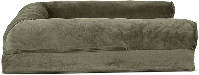 Furhaven Orthopedic Dog Bed for Large/Medium Dogs w/ Removable Bolsters & Washable Cover, For Dogs Up to 55 lbs - Faux Fur & Velvet Sofa - Dark Sage, Large