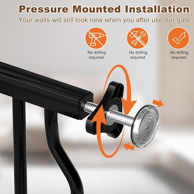 53.1-62.2" Extra Wide Baby Gate for Stairs No Drilling, 30" Tall Auto Close Press Mounted Baby Gate for Doorways, Adjustable Width Walk Through Dog Gates for Doorways, Black