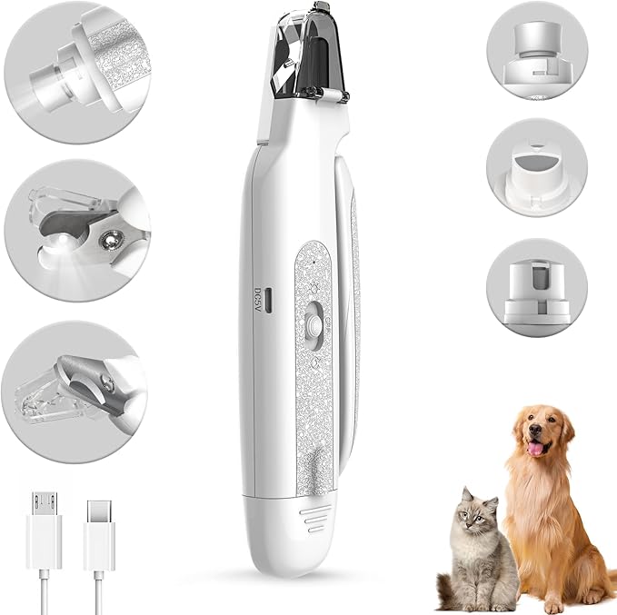 2-in-1 Cat Nail Clippers & Dog Nail Clippers Trimmers for Large Medium Small Dogs Cats Claw Trimmer Quick Sensor and Safety Guard USB Rechargeable with 2 LED Lights Dogs Nail Trimmer