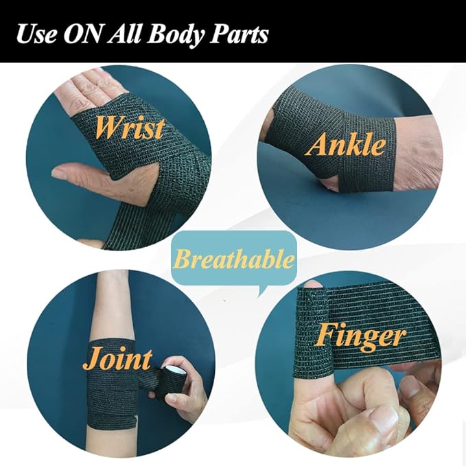Self Adhesive Bandage Wrap,2 Inch Black Breathable Elastic Cohesive Bandages, Vet Wrap Sports Tape Bulk for First Aid Supplies, Wrist Sprains Protection