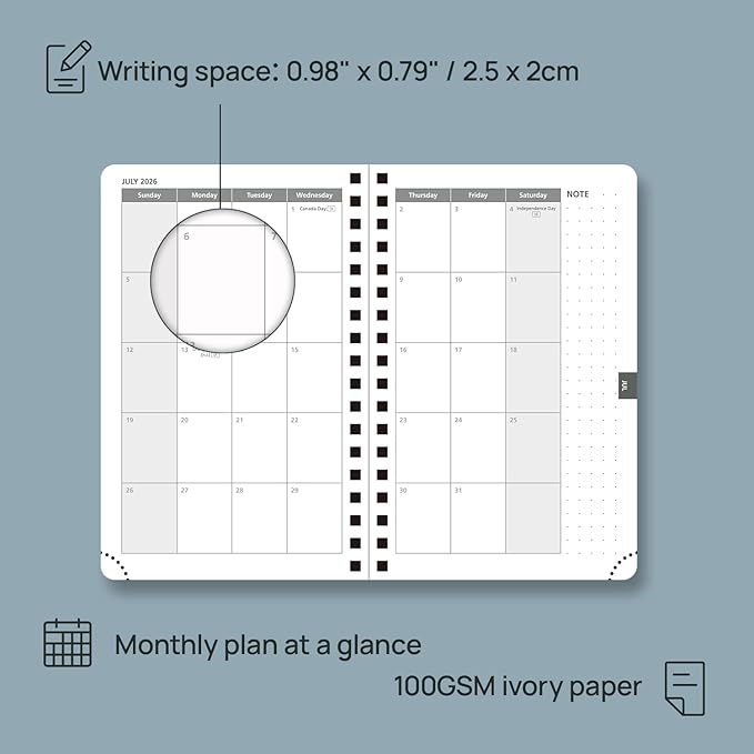 POPRUN Pocket 2026 Planner (Small Size- 4'' x 6.25'') Weekly and Monthly for Purse - Calendar 2026 (Jan. 2026 - Dec.2026) with Soft Cover, Plastic Ruler - Purple