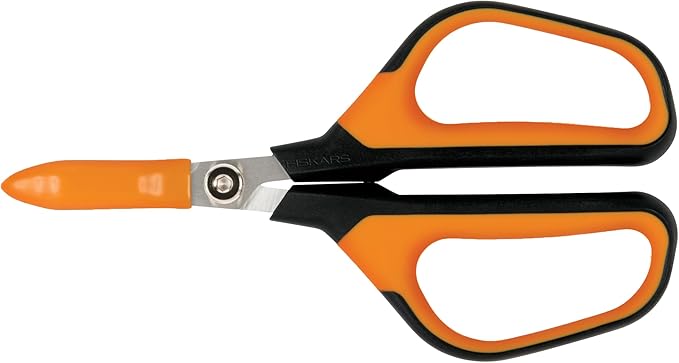 Fiskars Comfort Loop Micro-Tip Pruning Snips - 7" Garden Shears with Sheath and Extra Large SoftGrip Handle - Yard and Garden Tools - Orange/Black