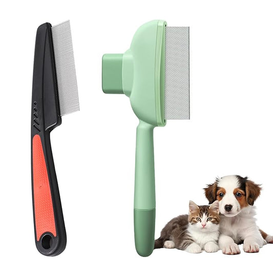 2PCS Flea Comb for Dogs & Cats，flea Comb for Cats with Release Button Self-Cleaning，lice comb for Shedding Pet Hair