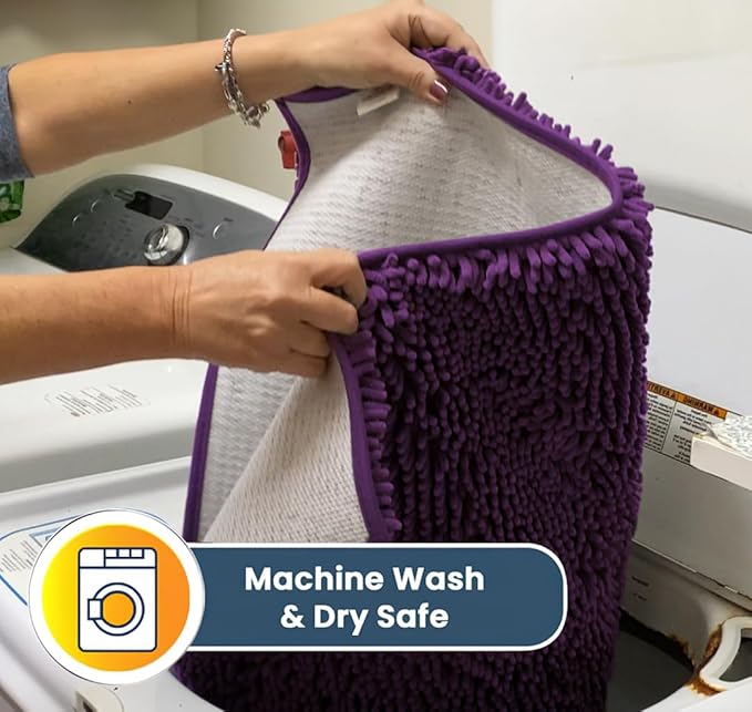 Muddy Mat® Original Dog Door Mat for Muddy Paws, Super Absorbent Microfiber, Non-Slip Washable Pet Rug, Quick Dry Chenille Entryway Carpet, Machine Washable Indoor Outdoor mat, Purple 35"x60"