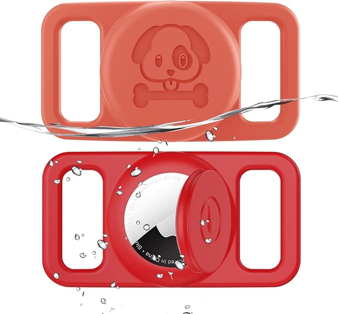 2 Pack Waterproof AirTag Dog Collar Holder Compatible with Apple AirTag, Silicone Hidden Loop Holder for Airtag Tracker, Anti-Lost Dog Collar Air Tag Accessories(Red-Orange)