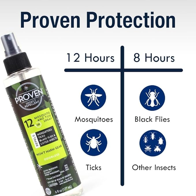 Proven Insect Repellent Spray, Keep Mosquitoes, Ticks and Flies Off, DEET Alternative Repellent, Up to 12-Hour Protection, Great for Camping or Hiking, 6 Ounce, Odorless Camo Spray, 1 Pack