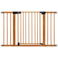 BABELIO 29-48" Metal Baby Gate with Brown Wood Pattern, Auto Close Dog Gate for The House, Stairs and Doorways, Pressure Mounted Pet Gate with Door, Safety Gate for Child and Pets