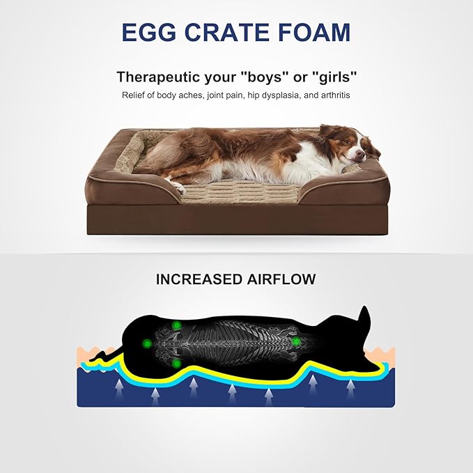 FURTIME Orthopedic Bed for Large Dogs, XL Washable Dog Beds Large Sized Dog, Comfy Supportive Foam Pet Couch Bed with Removable Washable Cover, Waterproof Extra Large Sofa Bed Foam and Nonskid Bottom