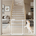 TSAYAWA Walk Through Baby Gate with Door, 62-67 Inch Wide Presure Mounted No Drill Metal Auto Close Child Gate for Stair Doorway - Indoor Outdoor Safty Gate for Toddler Dog Doggie, White