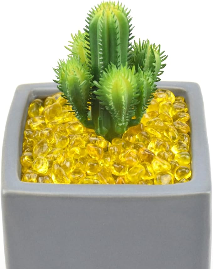 1 Lb (460 g) Yellow Sea Glass Stones Irregular Rainbow Glass Pebble Decorative Rock Quartz Tumbled Gemstone Chips for Aquarium Decoration/Vase Filler/Jewelry Making/Handwork Craft/Gems Display