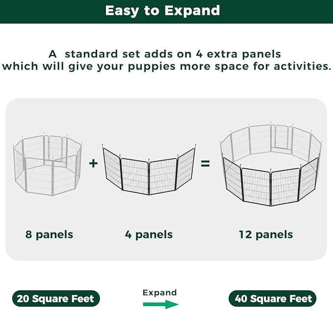 FXW Rollick Unleashed Dog Playpen for Indoor, Yard, RV Camping, 40 inch 4 Panels for Medium and Large Dogs, Black│Patented