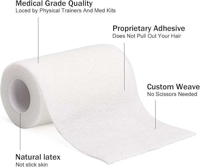 TOBWOLF 12PCS Self Adhering Bandage, 4" x5yd / 10cmx4.5m Cohesive Elastic Bandage Wrap Gauze Roll, Breathable Sports Tape, Medical Wrap for Wrist Ankle Knee Leg Sprains Swelling - White