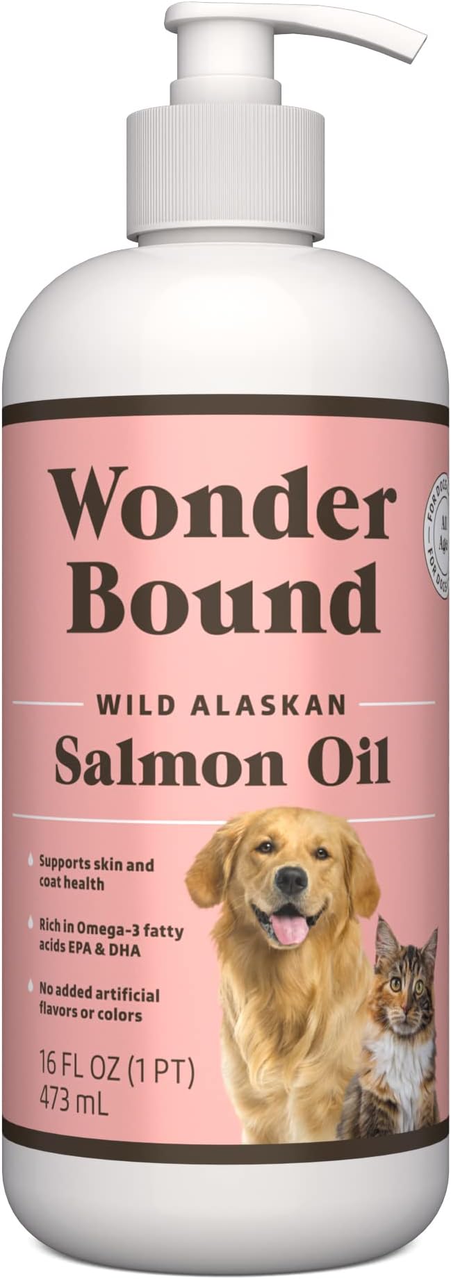 Amazon Brand - Wonder Bound Wild Alaskan Salmon Oil - Skin and Coat Support, Omega 3 Supplement for Dog and Cat , 16 fl oz