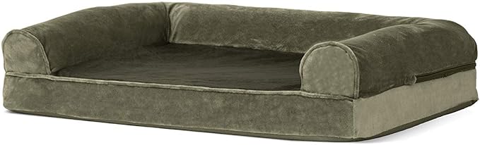 FurHaven Soft, Orthopedic Foam Sofa Dog Bed with Washable & Removable Cover - Faux Fur/Velvet - Dark Sage, Dogs Up to 35 lbs - Medium