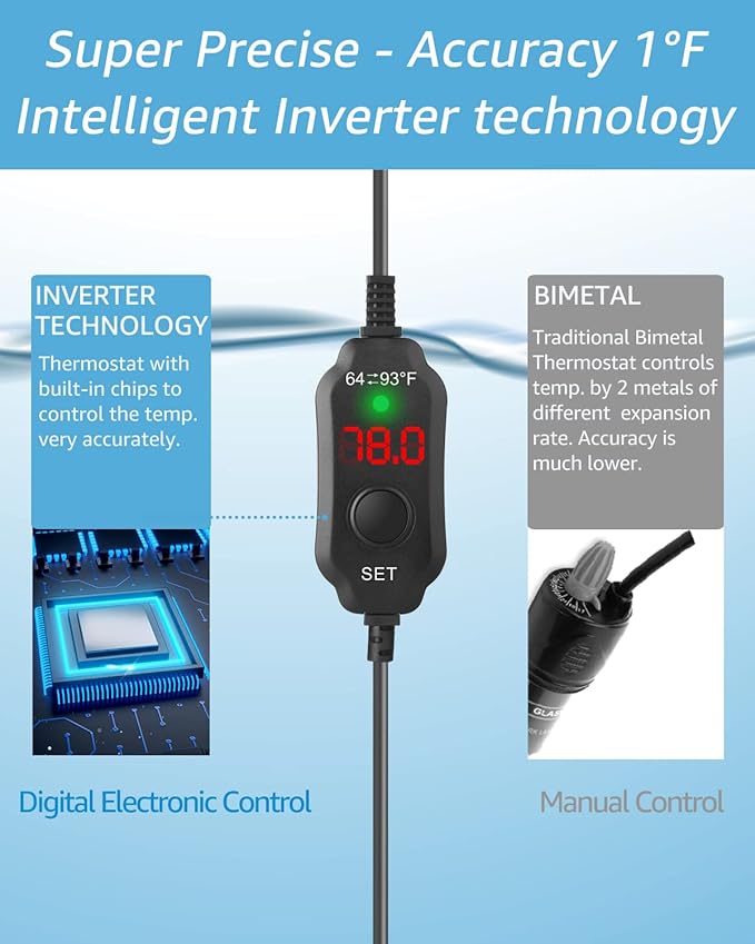 25W Adjustable Aquarium Heater Super Short Submersible Fish Tank Heater Fish Heater with LED Digital Display Thermostat, for Tanks 3-5 Gallons