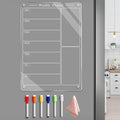 9"X13" Acrylic Weekly Planner for Fridge,Clear Meal Planner for Refrigerator,Magnet Weekly Calendar for Fridge,Acrylic Magnetic Menu Board for Kitchen with 6 Markers
