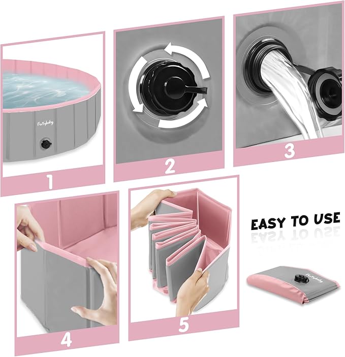 Furrybaby Dog Pool, Foldable Dog Pools for Large Dogs Portable Kiddie Pool Pet Doggie Wading Swimming (Pink 63'') Indoor and Outdoor