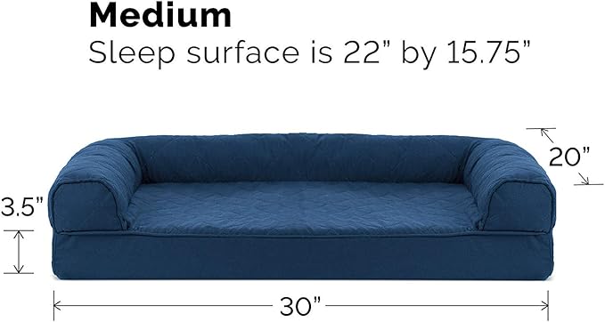 Furhaven Orthopedic Dog Bed for Medium/Small Dogs w/ Removable Bolsters & Washable Cover, For Dogs Up to 35 lbs - Quilted Sofa - Navy (Blue), Medium
