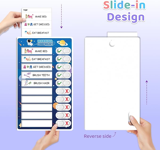 3 in 1 Bedtime/Morning/Weekly Astronaut Routine Chart for Kids, Magnetic Chore Chart for Toddlers, Visual Schedule for Kids Toddlers Schedule Board for Home