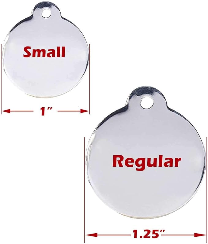 Engraved Pet Tag for Dogs and Cats - Personalized Front & Back up to 4 Lines of Text Custom Engraved ID, Round Paw Print Solid Plating Stainless Steel Gold Regular