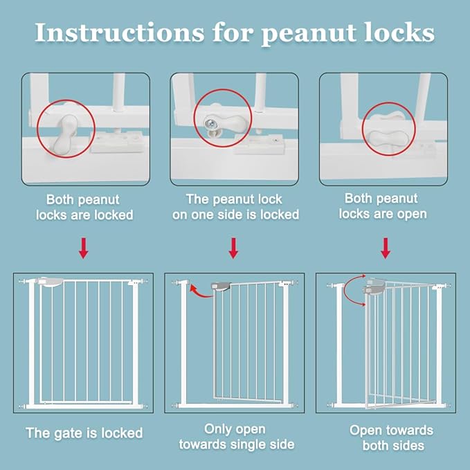 WAOWAO Triple Lock Baby Gate Extra Wide 86.22-90.55" Pressure Mounted Walk Through Swing Auto Close Safety White Metal Dog Pet Puppy Cat for Stairs,Doorways,Kitchen 86.22-90.94"/219-231cm
