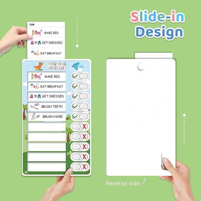 3 in 1 Bedtime/Morning/Daily Routine Chart for Kids, Magnetic Chore Chart for Kids with Cute Chore Stickers, Visual Schedule for Kids with Autism, Cute to Do List Checklist for Kids