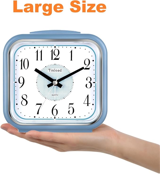 5.5" Large Analog Alarm Clock Silent Non Ticking, Gentle Wake, Beep Sounds, Increasing Volume, Battery Operated Snooze and Manual Light, Easy Set