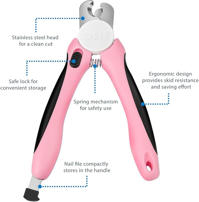 Flexzion Dog Cat Nail Clipper and Trimmer, Pet Toe Claw Scissor Grooming Tool with Stainless Steel Blades File Easy Grip Handle Safety Guard Avoid Overcutting for Small Medium Large Breed Puppy, Pink
