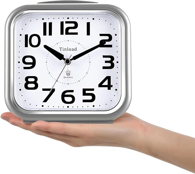 5.5" Large Analog Alarm Clock Silent Non Ticking, Gentle Wake, Beep Sounds, Increasing Volume, Battery Operated Snooze and Manual Light, Easy Set