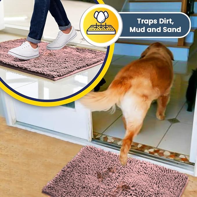 Muddy Mat® Original Dog Door Mat for Muddy Paws, Super Absorbent Microfiber, Non-Slip Washable Pet Rug, Quick Dry Chenille Entryway Carpet, Machine Washable Indoor Outdoor mat, Pink 24"x35"