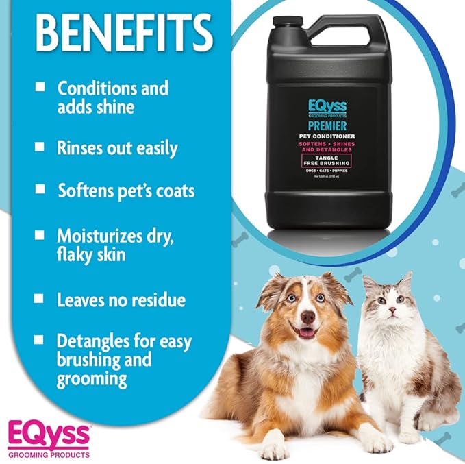EQyss Premier Pet Conditioner - Moisturizes, Softens, & Conditions Dry Coat & Hair, Detangles & Adds Shine - for all Dogs, Cats, Puppies (128 oz)