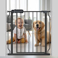 Fairy Baby Walk Through Black Baby Gate 29-34 Inch Wide, Pressure Mounted Safety Gate with Door No Drill, Tension Metal Gate for Dog and Toddler