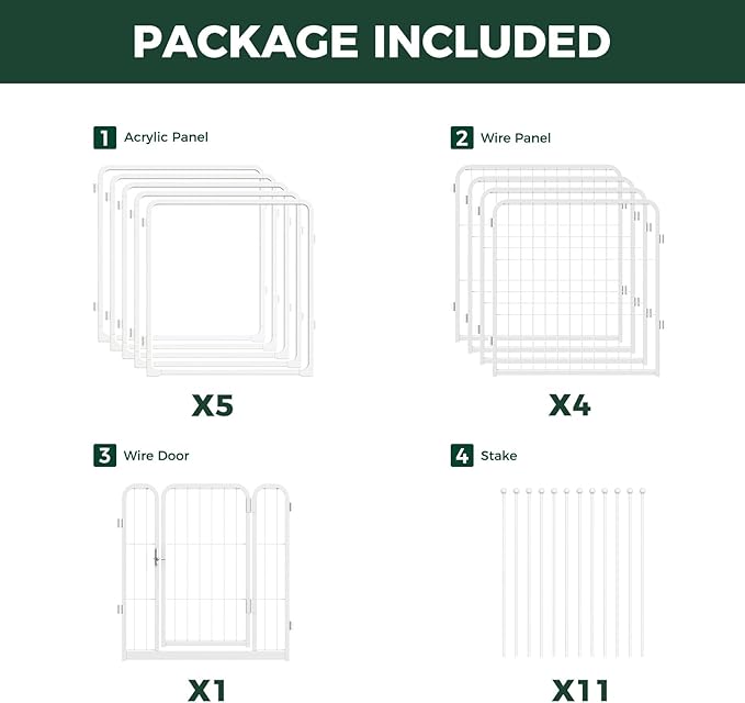 FXW Homeplus Unleashed Indoor Dog Playpen - Stress-Free and Safe Play, Heavy Duty 24 Inch 5 Acrylic Panels + 5 Wire Panels Dog Pen for Puppy and Small Dogs, White│Patented