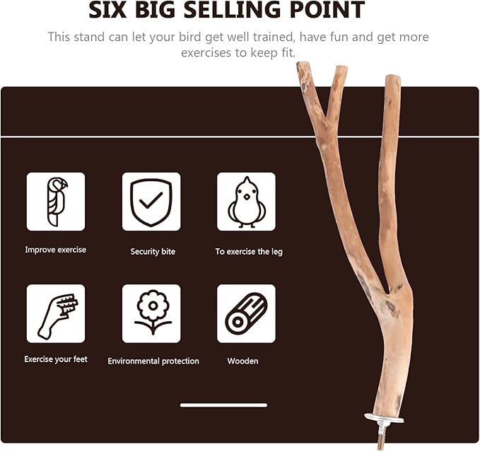 2pcs Bird Parrot Perch Stand Poles, Natural Wooden Parrot Perch for Cage, Branches Fork Rod for Small Parakeets Cockatiels Conure Lovebirds Bird Cage Accessories