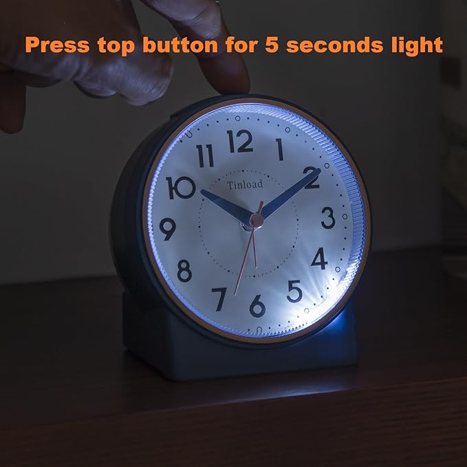4.3" Retro Analog Alarm Clock, Vintage Decor, No Ticking Silent, Easy to Set, Gradual Rise Alarm, On/Off Switch on Side, Gentle Wake, Snooze, Lighted on Demand, Battery Operated, Retro Blue
