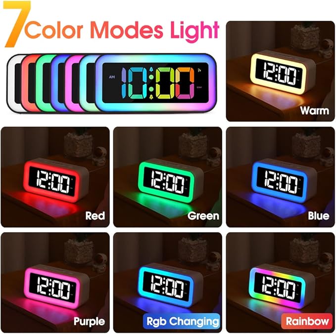 Cadmos Loud Alarm Clock for Bedrooms with Dynamic RGB Night Light,Heavy Sleepers Adults,Dual Alarm,Dimmer,USB Charger,Small Bedside Digital Clock with Led Display for Kids,Teens,Seniors (Black)