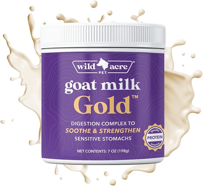 Wild Acre Goat Milk Powder for Dogs - Complete Protein Goat Milk with Nutritional Yeast for Sensitive Stomachs - Gentle Probiotic & Prebiotic Protein for Dogs, Puppies and Cats - 7oz