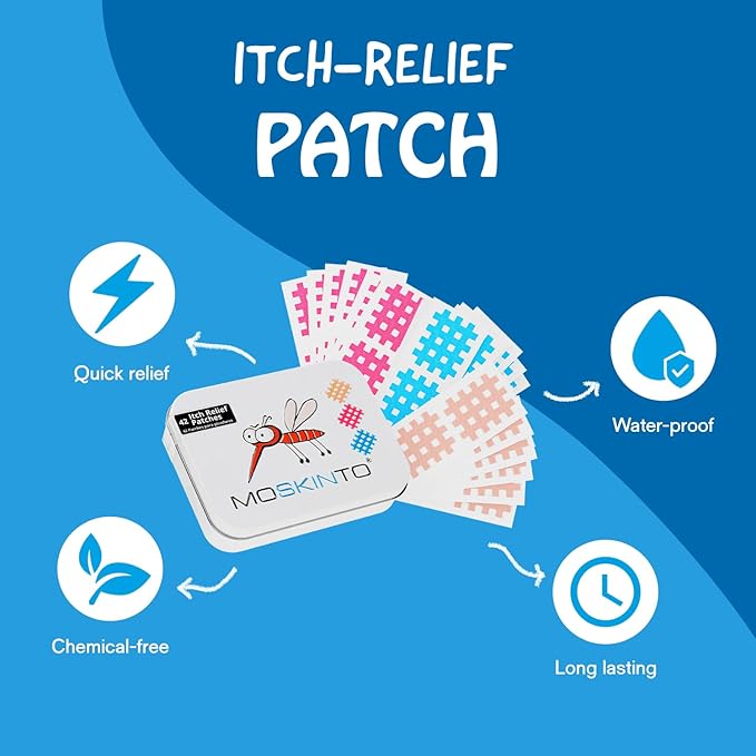 Moskinto The Original Mosquito Itch Relief Patches for Kids & Adults, Bug Bite Patches Soothe Swelling & Itching, Anti Itch Bug Bite Relief, Suction Tool Alternative, Family Pack, 42 Count