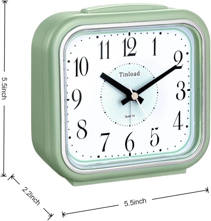 5.5" Large Analog Alarm Clock Silent Non Ticking, Gentle Wake, Beep Sounds, Increasing Volume, Battery Operated Snooze and Manual Light, Easy Set