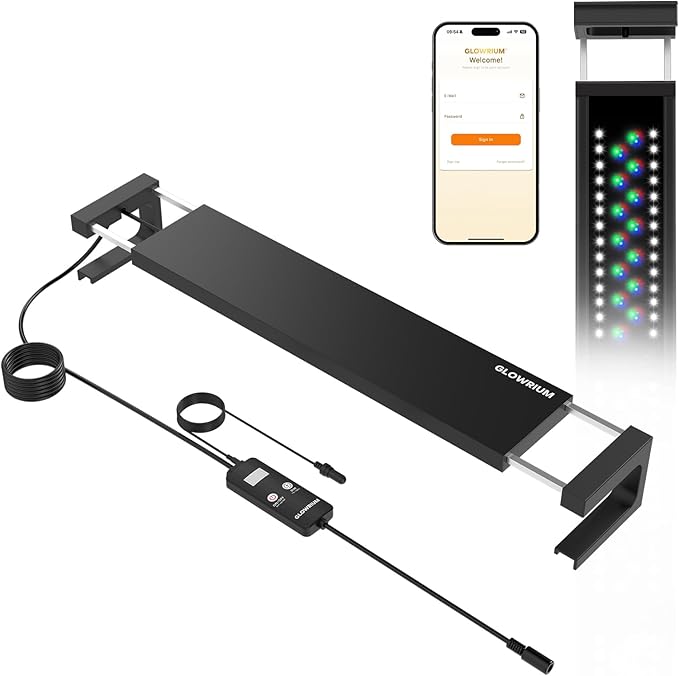 GLOWRIUM Smart Aquarium Light, Bluetooth + WiFi Dual Control Freshwater Fish Tank Light with App, Multi-preset Spectrum, Brightness Adjustable, Anti-Drop, Real Time Water Temperature Sensor (12-17 in)