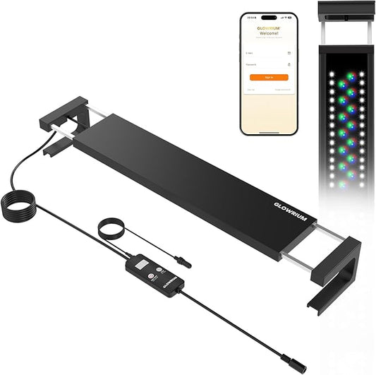 GLOWRIUM Smart Aquarium Light, Bluetooth + WiFi Dual Control Freshwater Fish Tank Light with App, Multi-preset Spectrum, Brightness Adjustable, Anti-Drop, Real Time Water Temperature Sensor (12-17 in)
