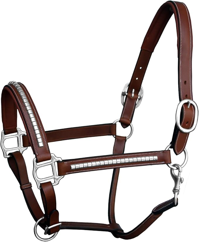 Exion Leather Horse Halter with Padding & Clincher Studs – Adjustable Quick‑Release Crownpiece Halter for Horses – Vegetable‑Tanned Leather in Black & Brown – Cob, Full & Oversize