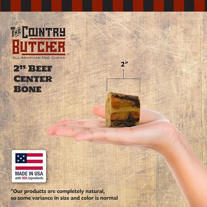 2" Beef Marrow Dog Bones for Aggressive Chewers, Small Breed Dog Treat, Natural, Tough, Chew Toy, Made in The USA, 6 Count