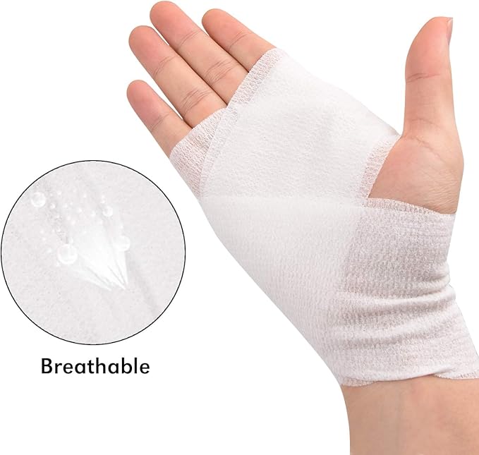 TOBWOLF 12PCS Self Adhering Bandage, 3" x5yd / 7.5cmx4.5m Cohesive Elastic Bandage Wrap Gauze Roll, Breathable Sports Tape, Medical Wrap for Wrist Ankle Knee Leg Sprains Swelling - White